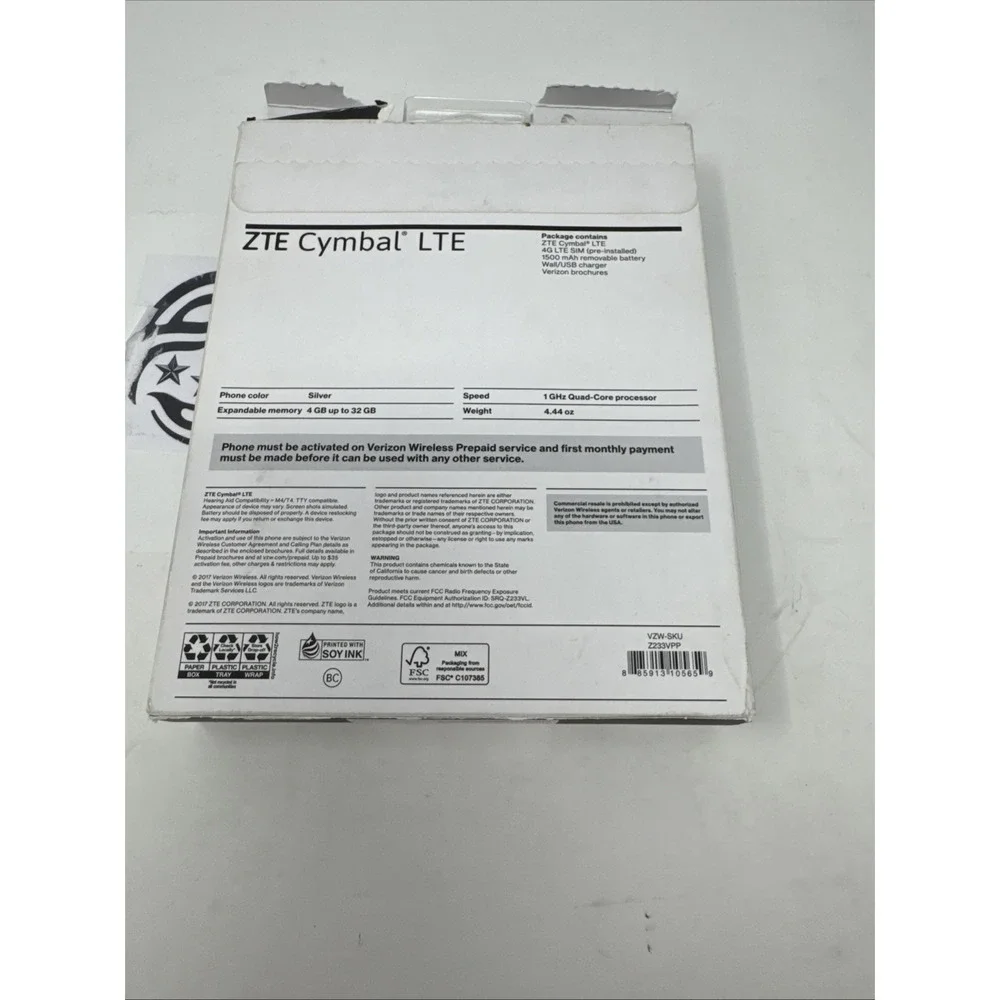 ZTE Z233V Cymbal‎ LTE Verizon Phone OPEN BOX!!